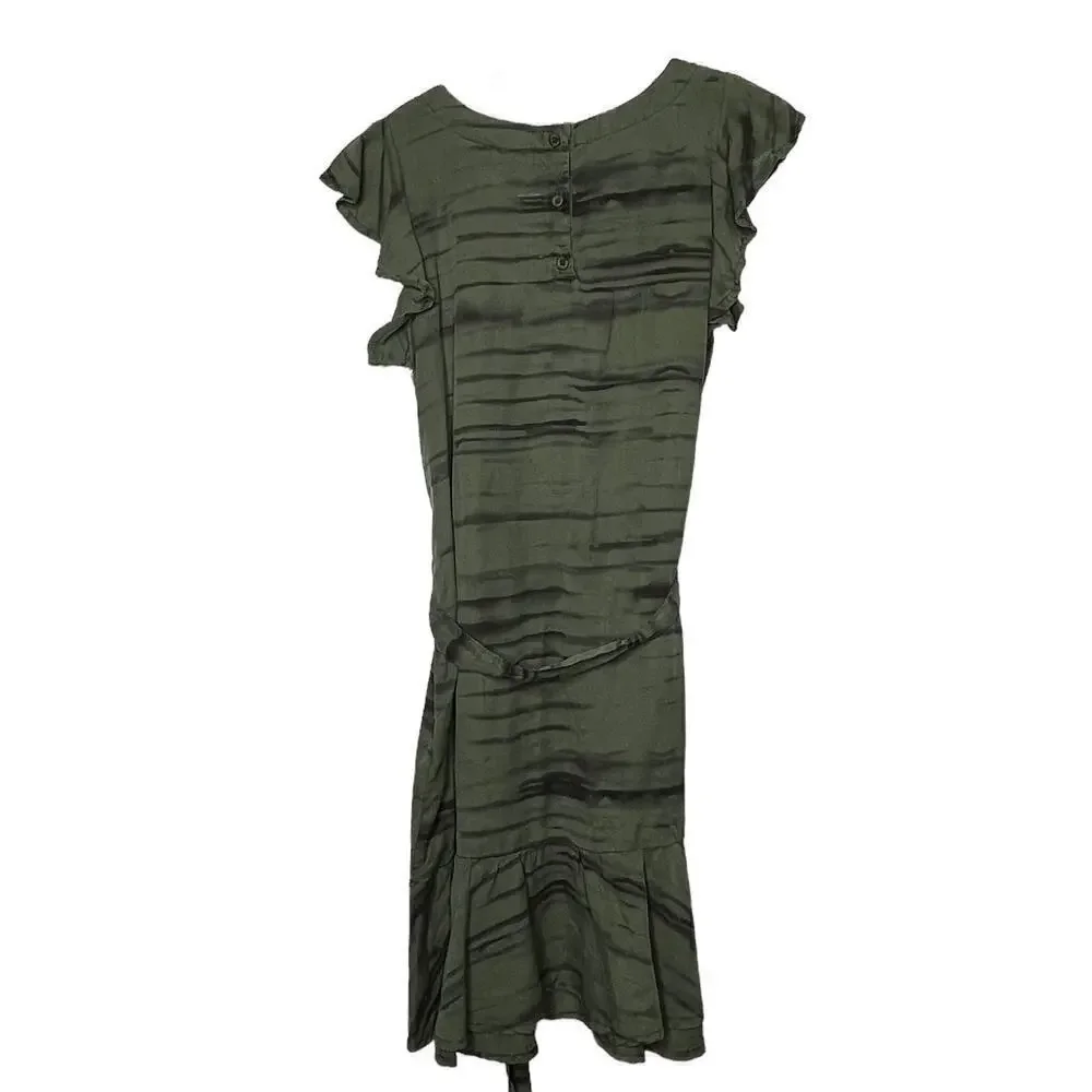 Bella Dahl Girls Flutter Sleeve Ruffle Fernwood Stripe Dress Size 10 New